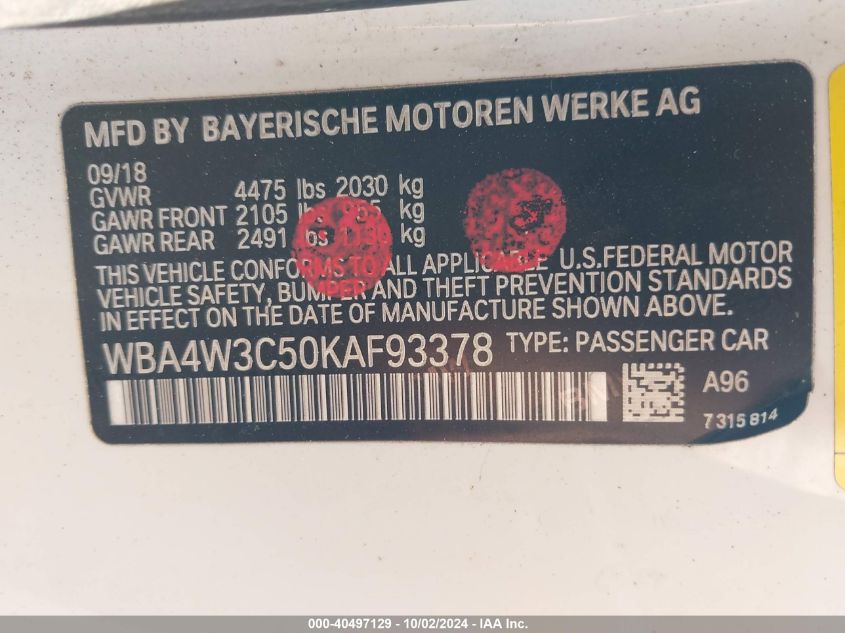 WBA4W3C50KAF93378 2019 BMW 430I