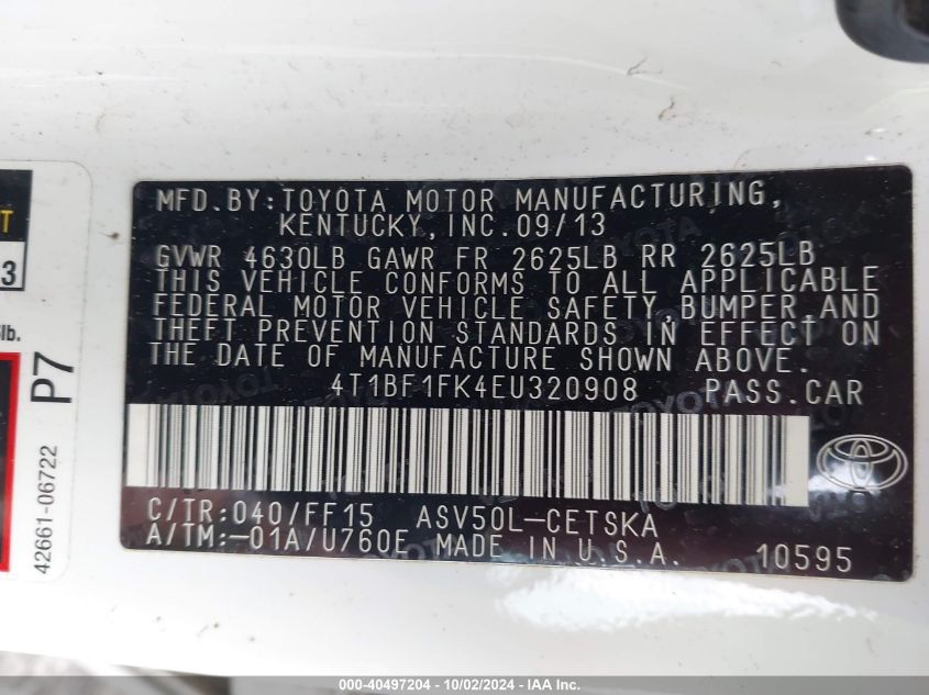 4T1BF1FK4EU320908 2014 Toyota Camry Se