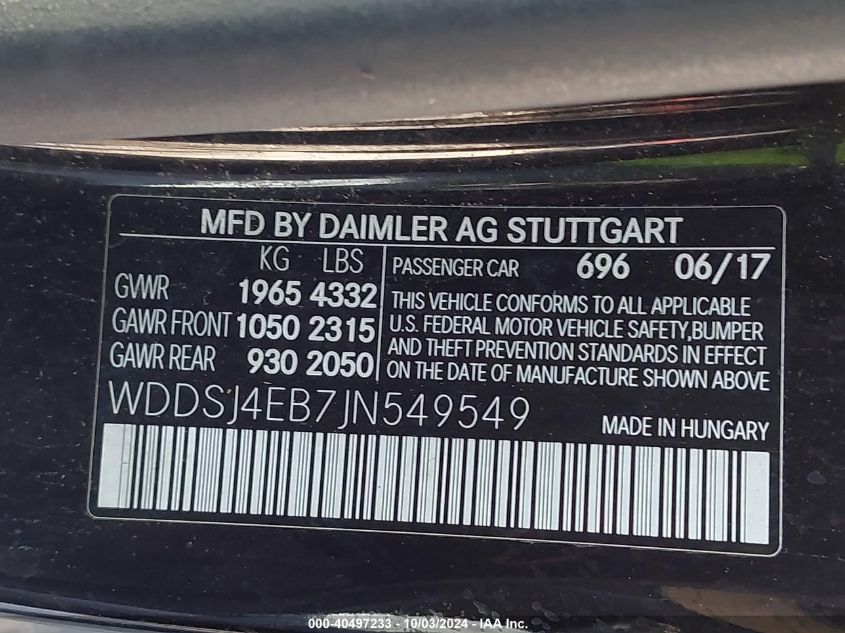 WDDSJ4EB7JN549549 2018 Mercedes-Benz Cla 250