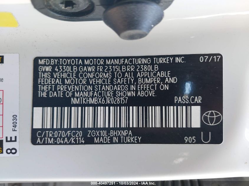 NMTKHMBX6JR028157 2018 Toyota C-Hr Xle Premium