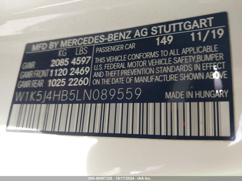 2020 Mercedes-Benz Cla 250 4Matic VIN: W1K5J4HB5LN089559 Lot: 40497325