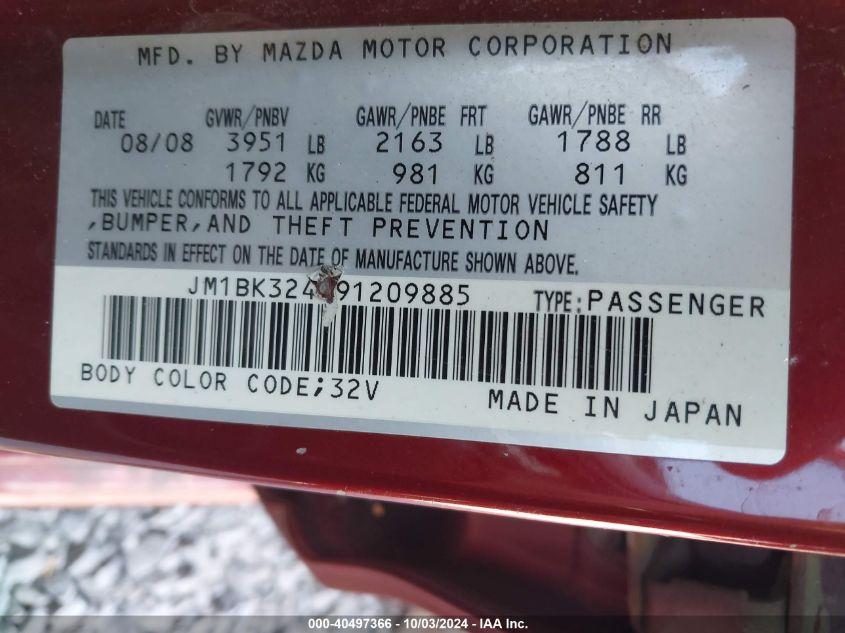 JM1BK324891209885 2009 Mazda Mazda3 S Grand Touring