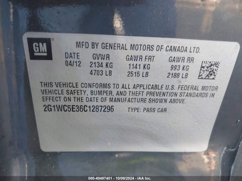 2G1WC5E36C1287296 2012 Chevrolet Impala Ltz