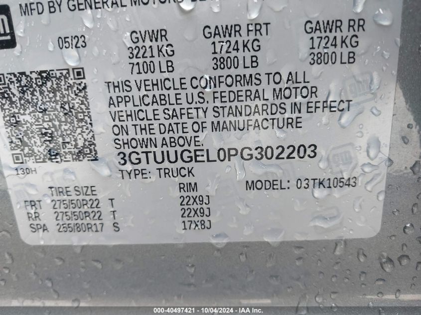 2023 GMC Sierra 1500 4Wd Short Box Denali VIN: 3GTUUGEL0PG302203 Lot: 40497421