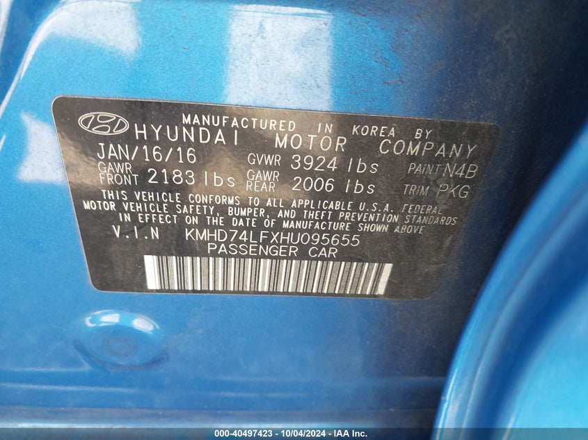 KMHD74LFXHU095655 2017 Hyundai Elantra Se