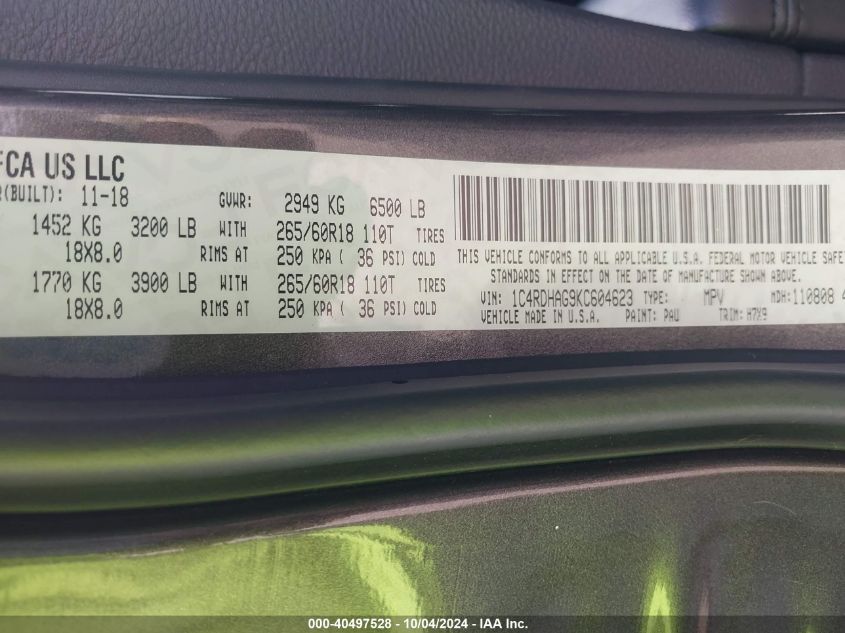 1C4RDHAG9KC604623 2019 Dodge Durango Sxt Rwd