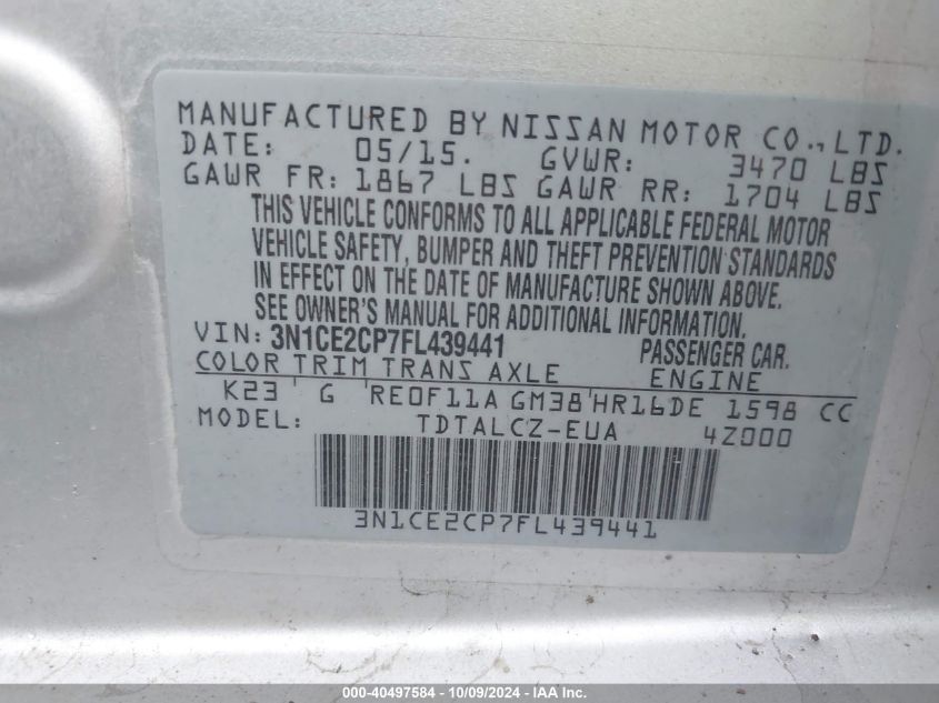 3N1CE2CP7FL439441 2015 Nissan Versa Note S/S Plus/Sv/Sl/Sr