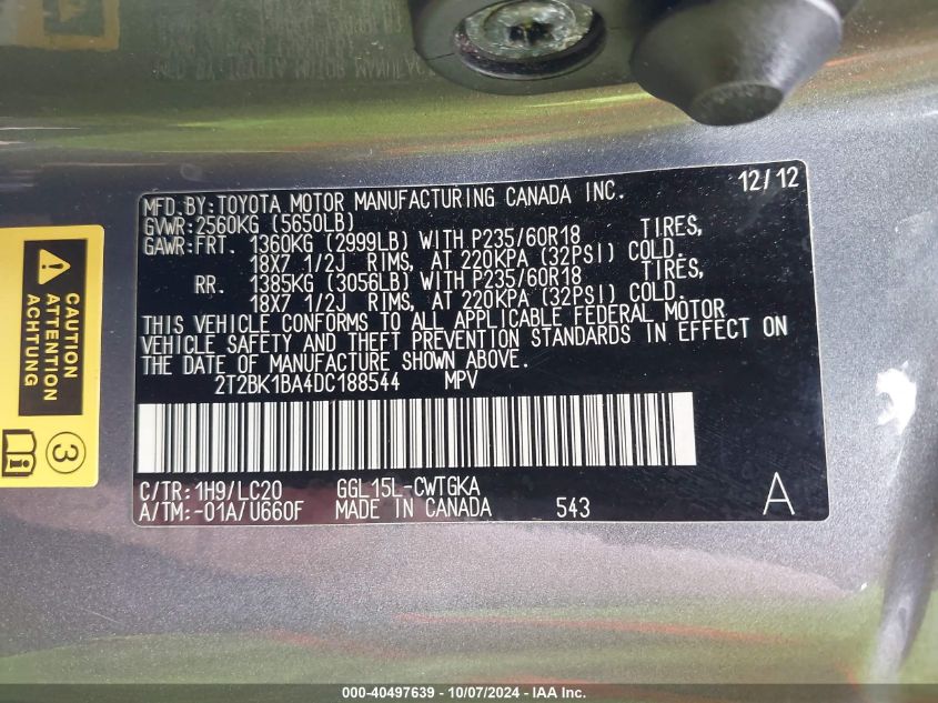 2013 LEXUS RX 350 - 2T2BK1BA4DC188544