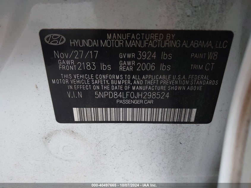 5NPD84LF0JH298524 2018 Hyundai Elantra Sel/Value/Limited