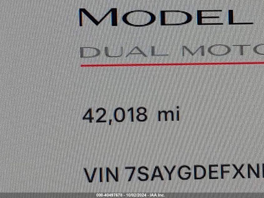 2022 Tesla Model Y Performance Dual Motor All-Wheel Drive VIN: 7SAYGDEFXNF518101 Lot: 40497678