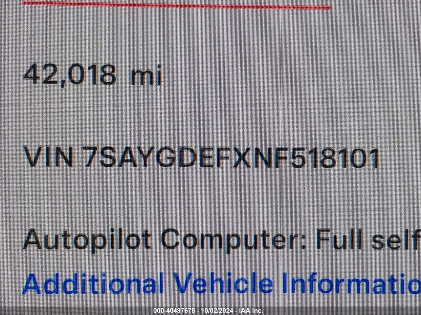 2022 Tesla Model Y Performance Dual Motor All-Wheel Drive VIN: 7SAYGDEFXNF518101 Lot: 40497678