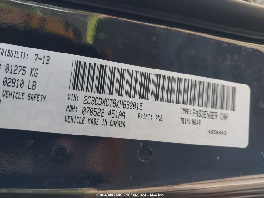 2C3CDXCT8KH682015 2019 Dodge Charger R/T Rwd