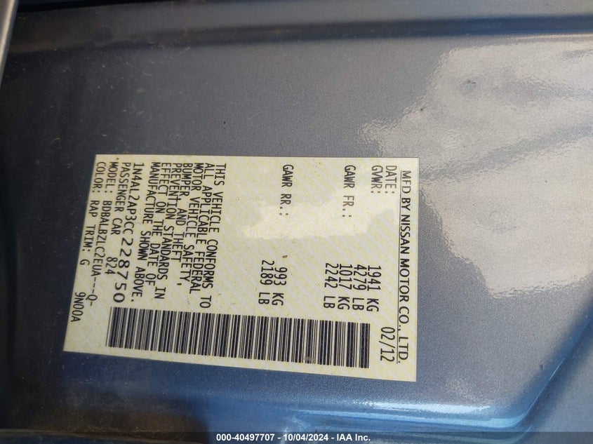 1N4AL2AP3CC228750 2012 Nissan Altima 2.5 S