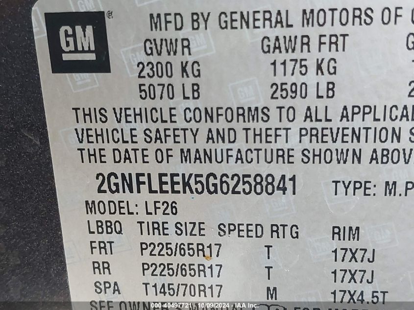 2GNFLEEK5G6258841 2016 Chevrolet Equinox Ls