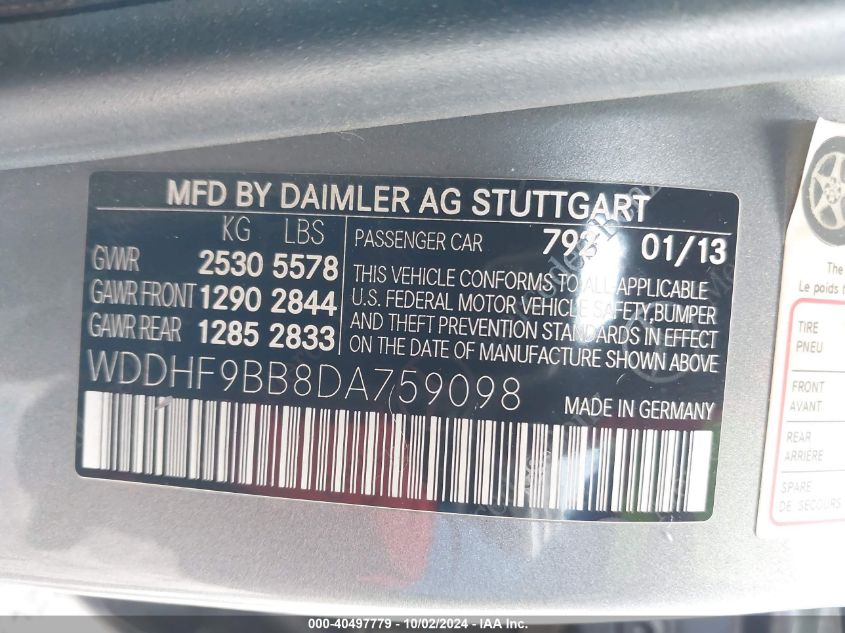 WDDHF9BB8DA759098 2013 Mercedes-Benz E 550 4Matic