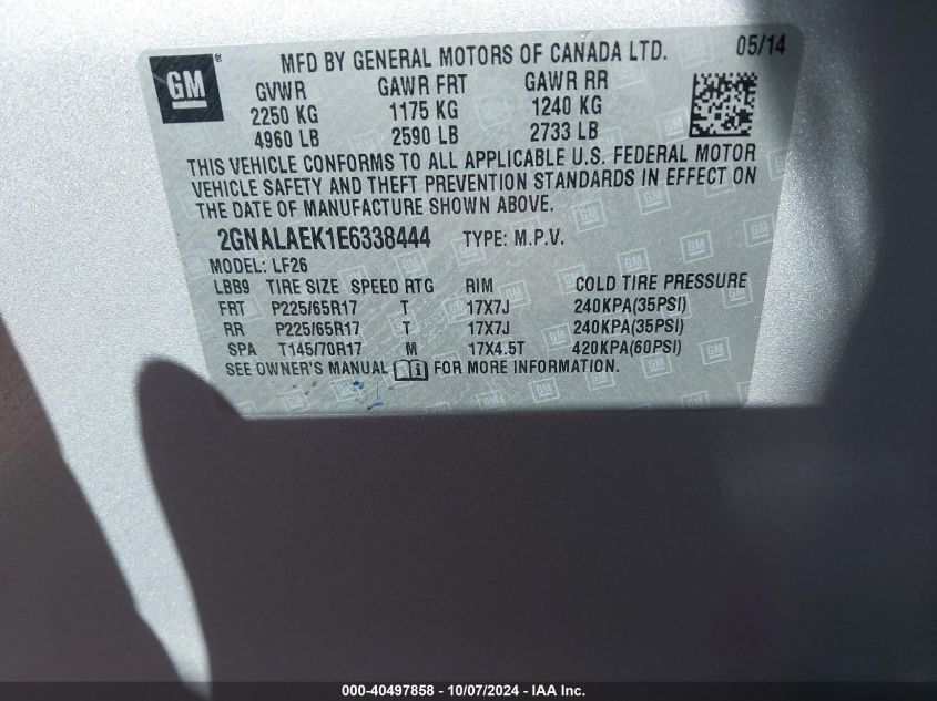 2GNALAEK1E6338444 2014 Chevrolet Equinox Ls