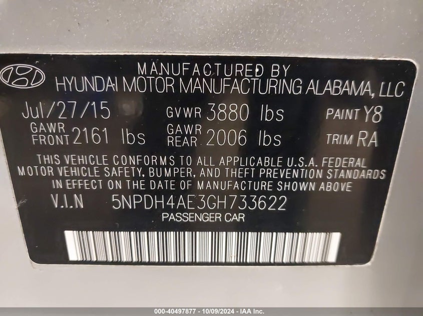 5NPDH4AE3GH733622 2016 Hyundai Elantra Se