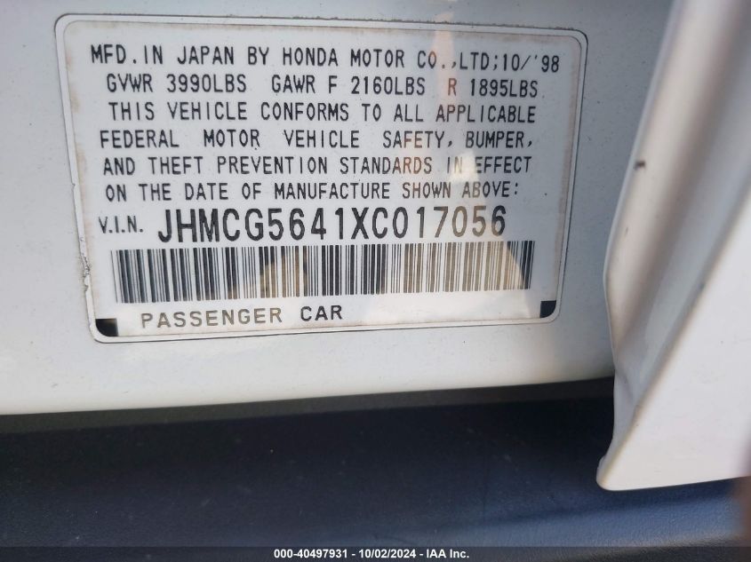 JHMCG5641XC017056 1999 Honda Accord Lx