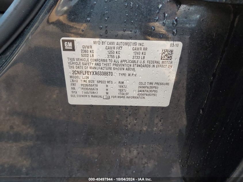 2CNFLFEYXA6338870 2010 Chevrolet Equinox Ltz