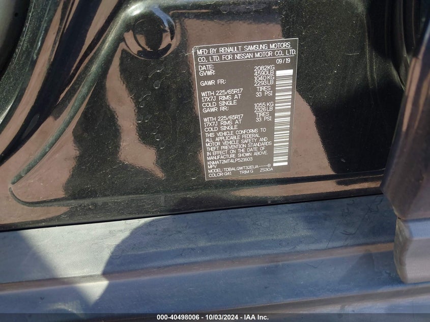 VIN KNMAT2MT4LP521603 2020 NISSAN ROGUE SV FWD
