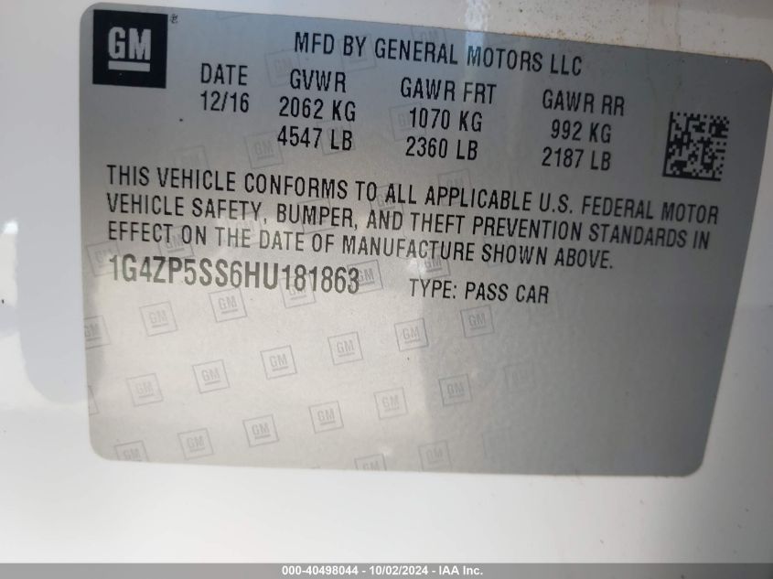 1G4ZP5SS6HU181863 2017 Buick Lacrosse Essence