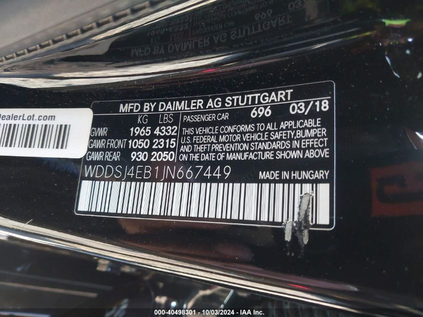 WDDSJ4EB1JN667449 2018 Mercedes-Benz Cla 250