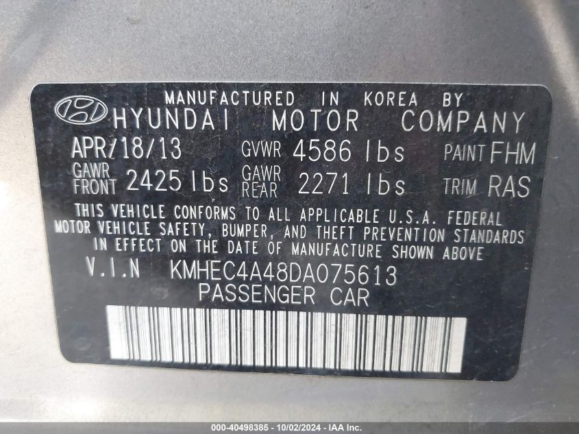 KMHEC4A48DA075613 2013 Hyundai Sonata Hybrid