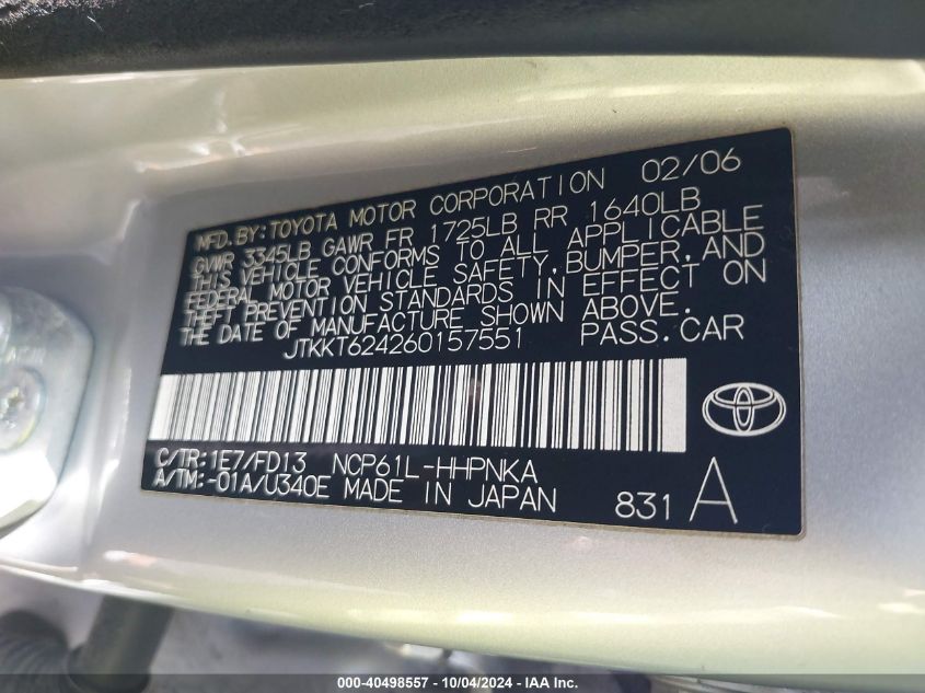 JTKKT624260157551 2006 Scion Xa