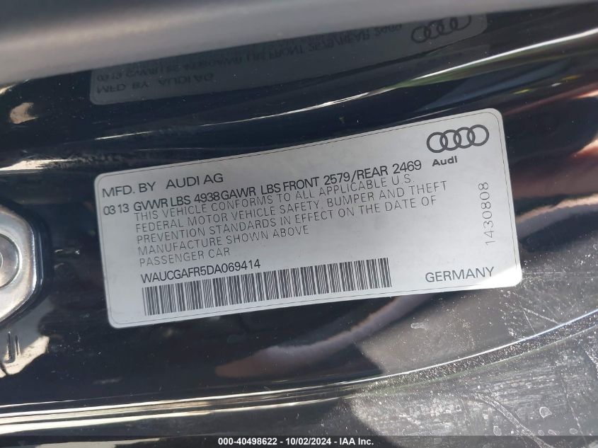 WAUCGAFR5DA069414 2013 Audi S5 3.0T Premium Plus