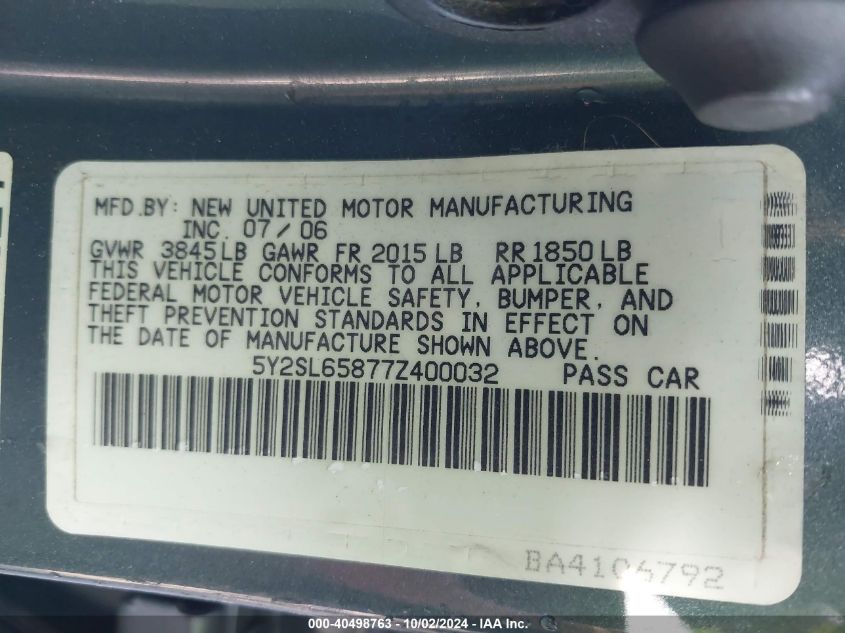 5Y2SL65877Z400032 2007 Pontiac Vibe