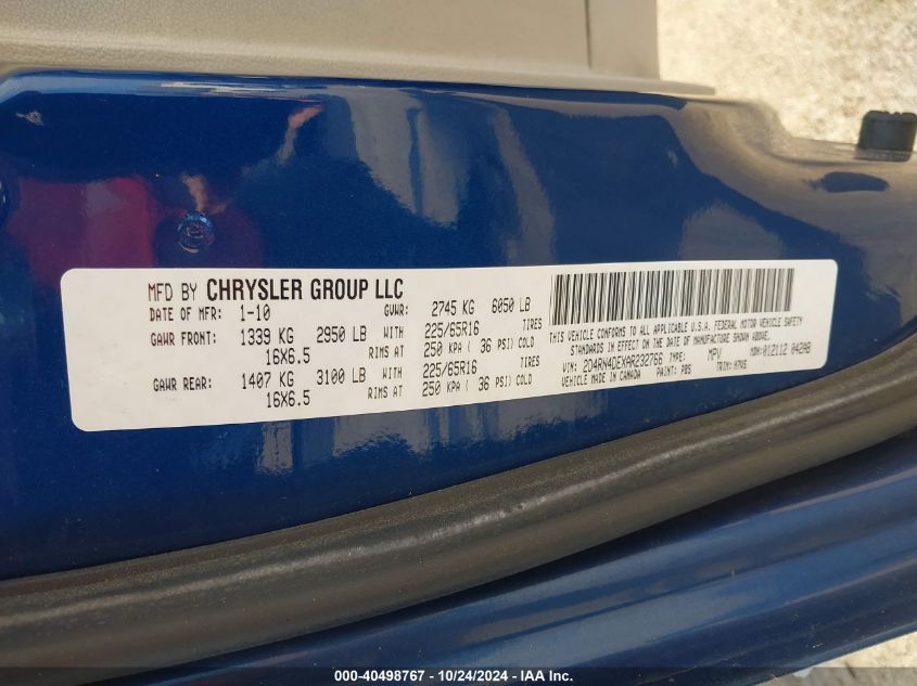 2010 Dodge Grand Caravan Se VIN: 2D4RN4DEXAR232766 Lot: 40498767