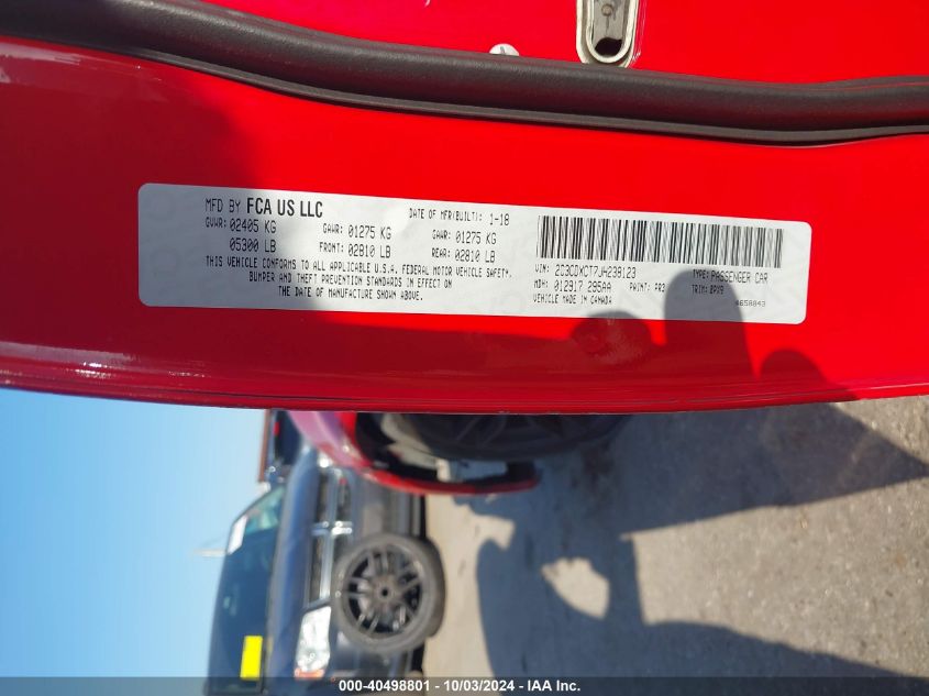 2C3CDXCT7JH238123 2018 Dodge Charger R/T Rwd