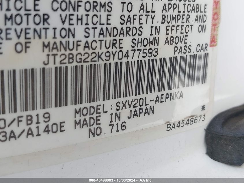 JT2BG22K9Y0477593 2000 Toyota Camry Le