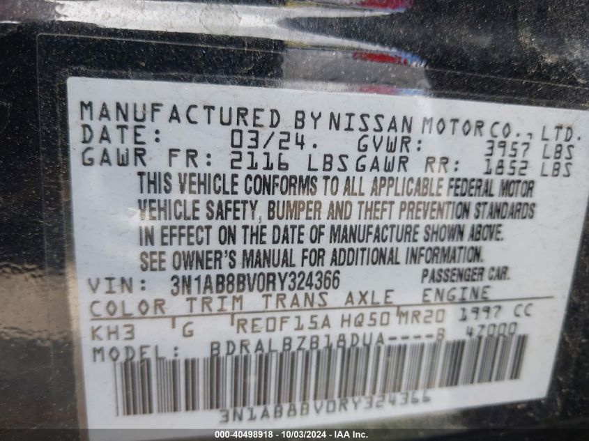 3N1AB8BV0RY324366 2024 Nissan Sentra S Xtronic Cvt