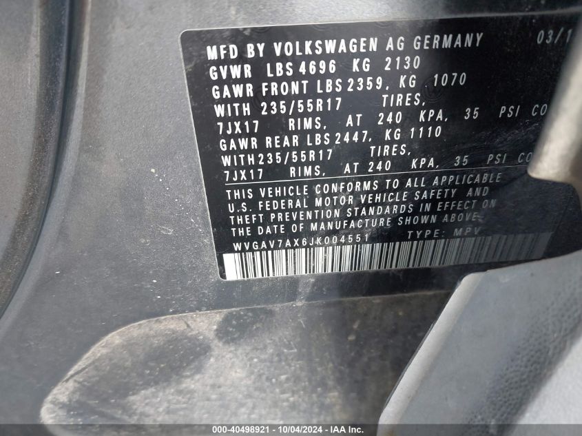 WVGAV7AX6JK004551 2018 Volkswagen Tiguan Limited 2.0T