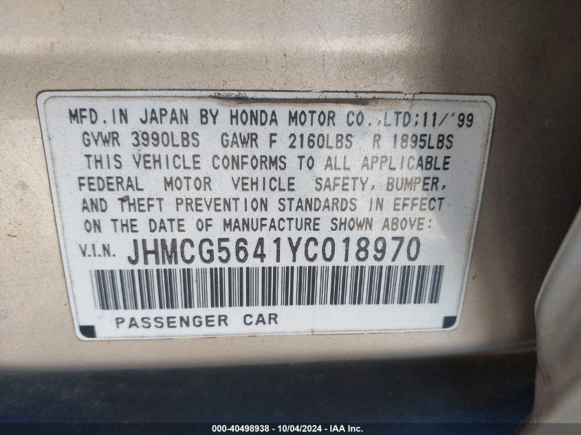 JHMCG5641YC018970 2000 Honda Accord 2.3 Lx