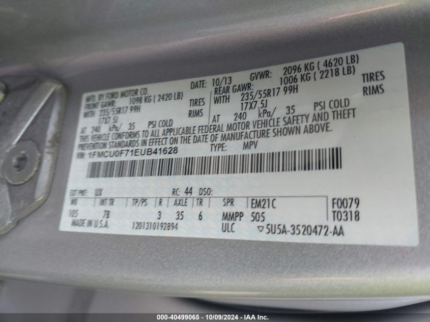 1FMCU0F71EUB41628 2014 Ford Escape S