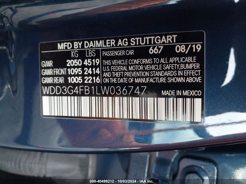 WDD3G4FB1LW036747 2020 Mercedes-Benz A 220 4Matic