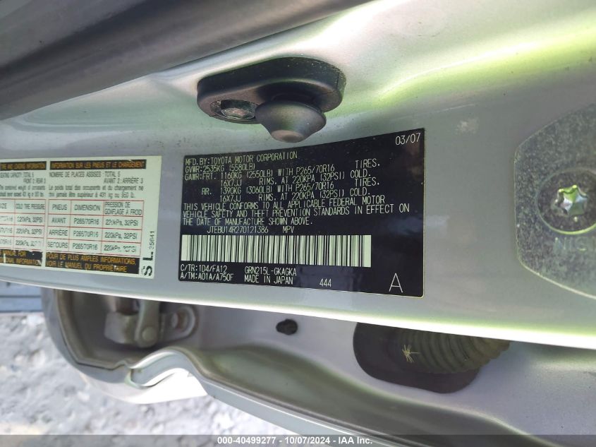 JTEBU14R270121386 2007 Toyota 4Runner Sr5 V6