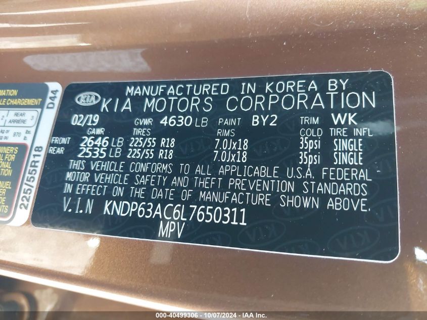 KNDP63AC6L7650311 2020 Kia Sportage S