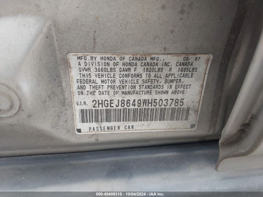 2HGEJ8649WH503785 1998 Honda Civic Ex