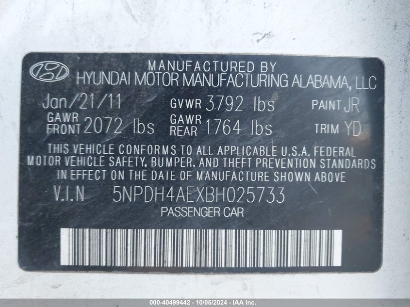 5NPDH4AEXBH025733 2011 Hyundai Elantra Gls/Limited