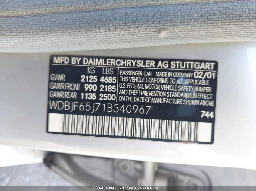 WDBJF65J71B340967 2001 Mercedes-Benz E 320