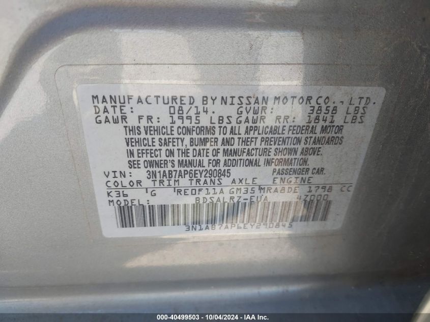 3N1AB7AP6EY290845 2014 Nissan Sentra Sr