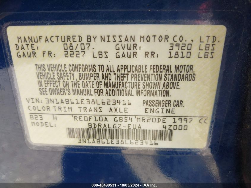 3N1AB61E38L623416 2008 Nissan Sentra 2.0Sl