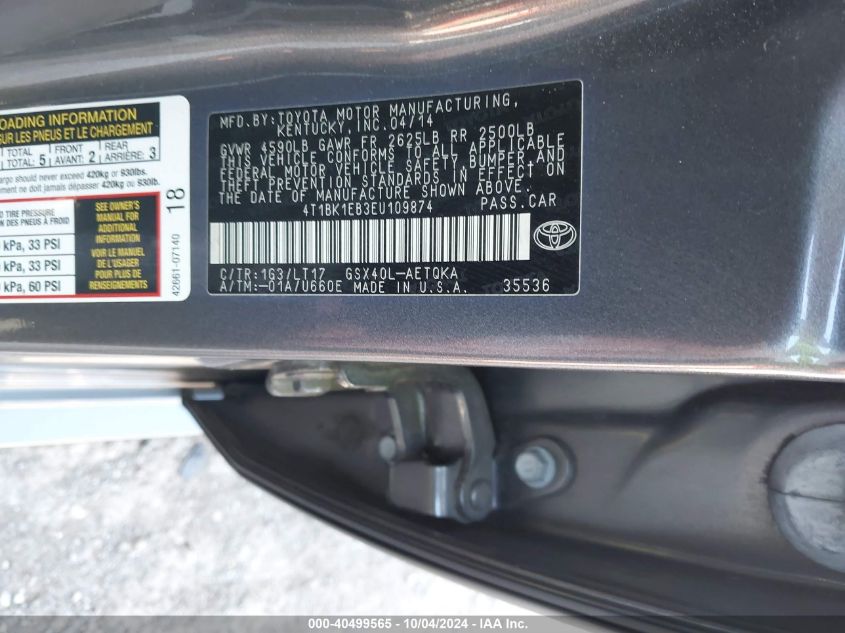 4T1BK1EB3EU109874 2014 Toyota Avalon Xle Touring