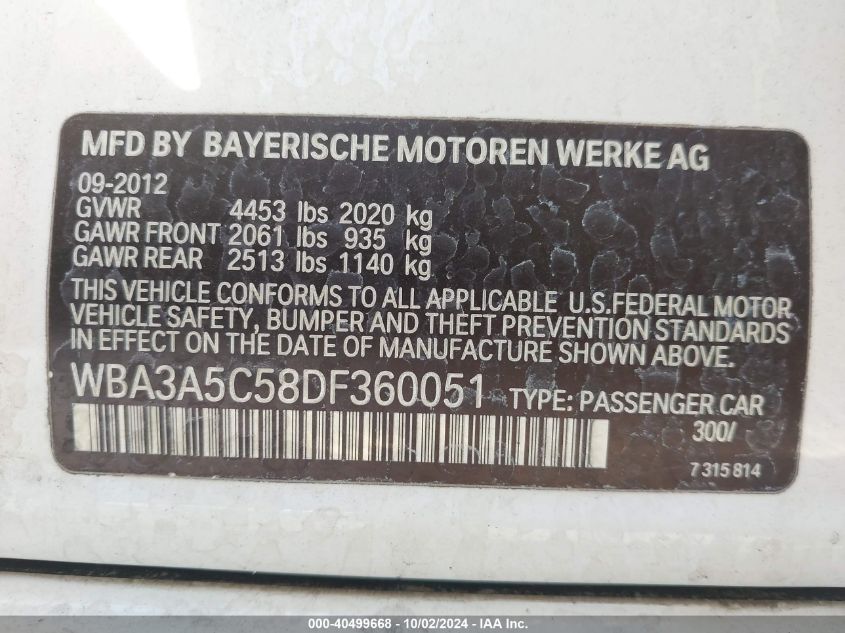 WBA3A5C58DF360051 2013 BMW 328I