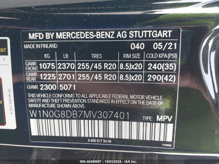 W1N0G8DB7MV307401 2021 Mercedes-Benz Glc 300 Suv