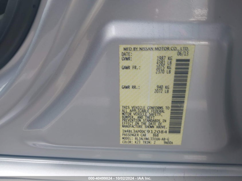 1N4BL3AP0DC912084 2013 Nissan Altima 3.5 Sl