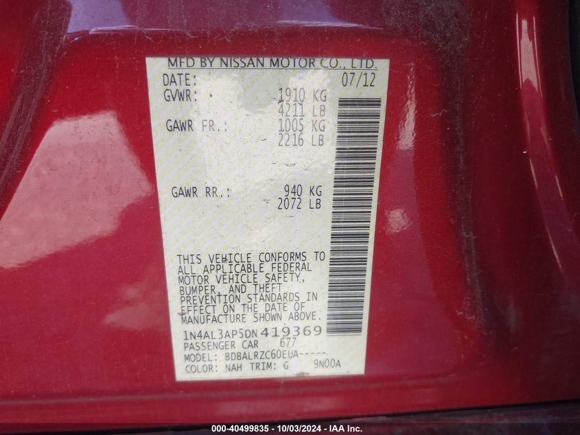 1N4AL3AP5DN419369 2013 Nissan Altima 2.5 S